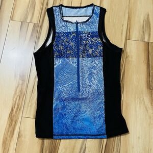 Louis Garneau Cycling Shirt Womens M Blue Sleeveless 1/4 Zip Pockets Jersey
